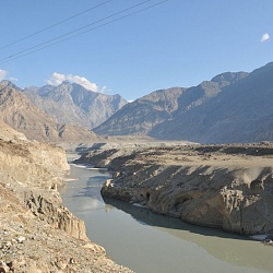 Indus river with hanging bridge